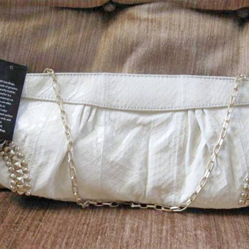 A-B-S by Allen Schwartz $200 Reptile Winter White Leather Clutch or Hand Bag NWT